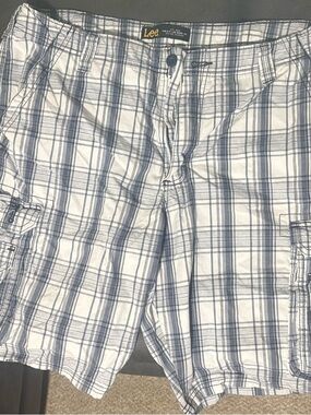 Lee White and Blue Plaid Cargo Shorts
